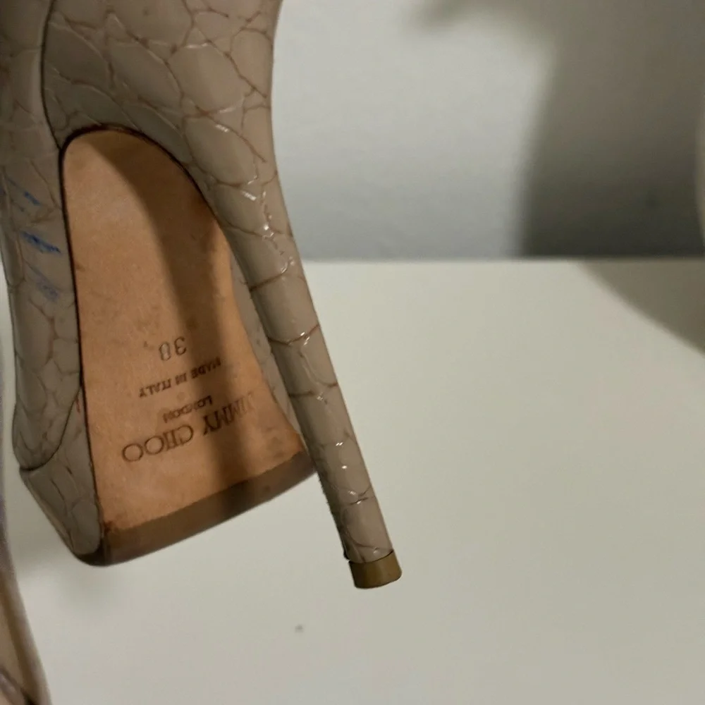 Jimmy Choo Nude Patent Peep-Toe Pumps